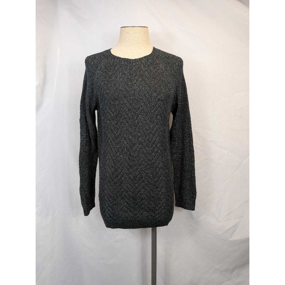 Sonoma Goods For Life Knit Sweater Women's Large Crew Neck Herringbone Dark Gray
